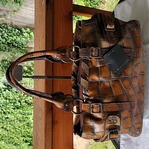 Plinio Visona ITALY Made Brown Alligator Leather Top Handle Shoulder Bag
